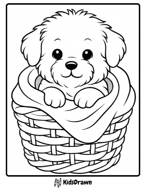 Puppy In A Basket Coloring Page