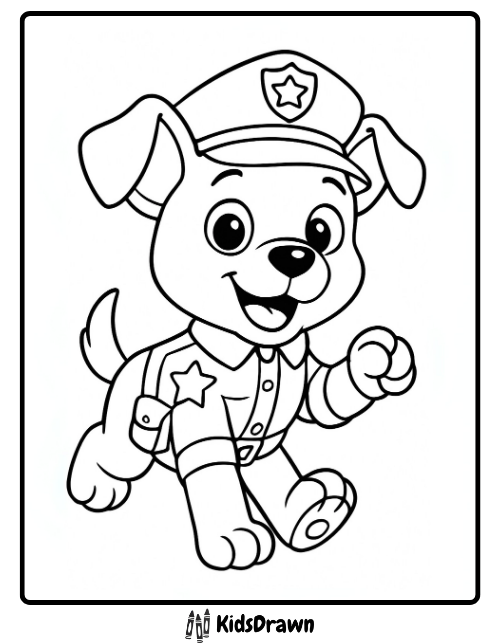 Cute puppy dressed as a police officer coloring page for kids