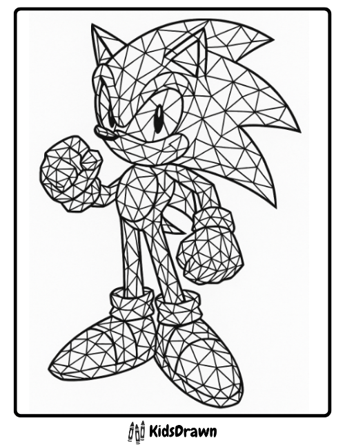 An action-packed Super Sonic coloring page featuring Sonic in his powerful transformation, surrounded by blazing flames and glowing rings. Perfect for kids, fans, and collectors who enjoy high-energy Sonic artwork