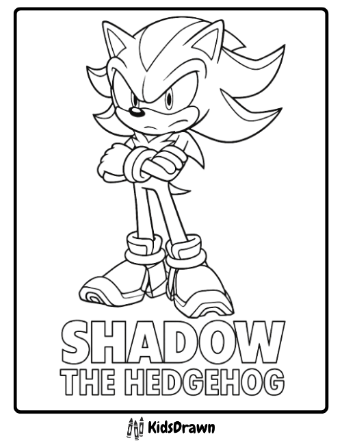 Shadow the Hedgehog coloring page with arms crossed