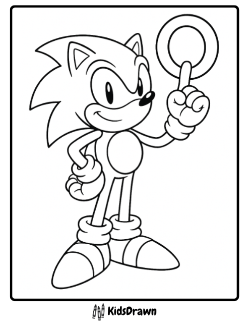Sonic the Hedgehog holding a golden ring coloring page