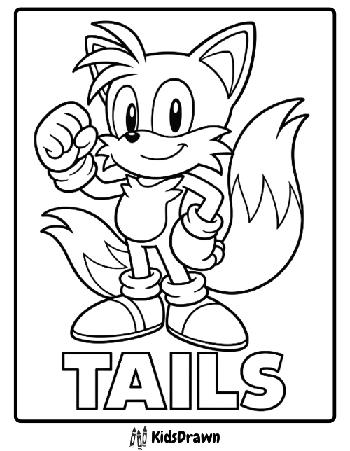 Tails the fox from Sonic series confident pose coloring page