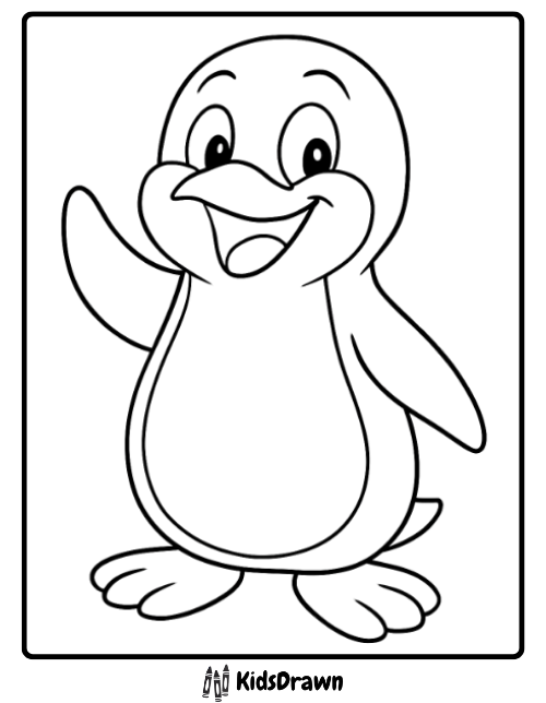 happy penguin waving and smiling, perfect for kids’ Penguin Coloring Pages