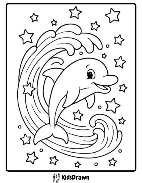 Cartoon dolphin star wave