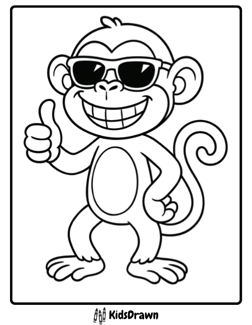 Cheerful cartoon monkey giving thumbs up coloring sheet for children