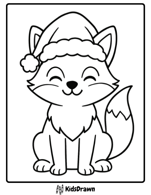 Fox coloring page of a Christmas fox wearing Santa hat