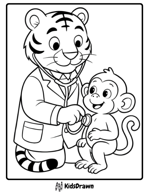 Smart tiger detective holding a magnifying glass exciting mystery themed tiger coloring pages for kids