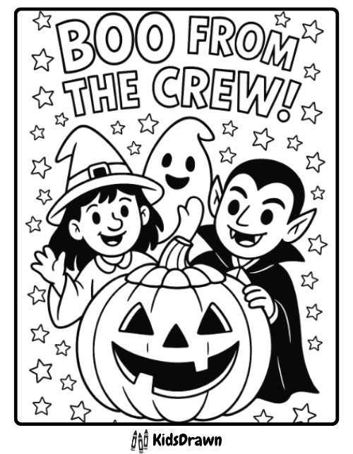 Cute witch ghost and vampire with pumpkin Boo From The Crew