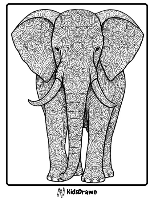 Mandala elephant art with intricate patterns, beautiful design for elephant coloring pages