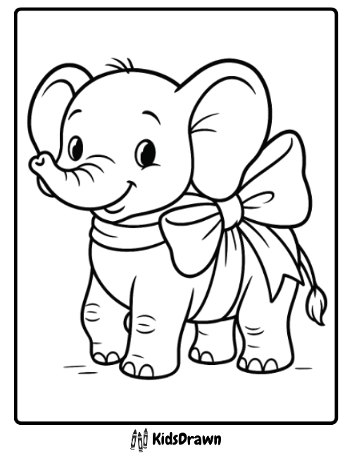 Cute elephant with a bow