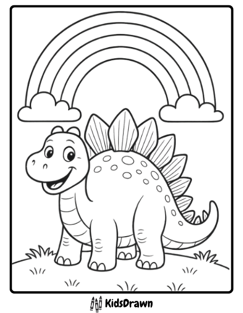 Stegosaurus dinosaur coloring page with rainbow