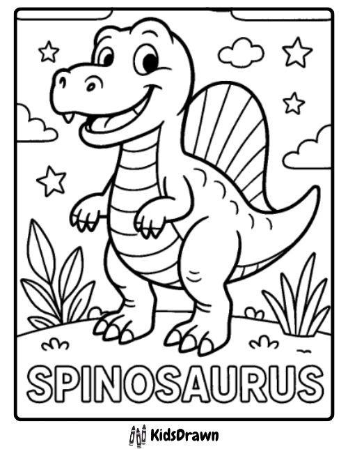 Smiling spinosaurus cartoon coloring page cute dinosaur free printable for kids