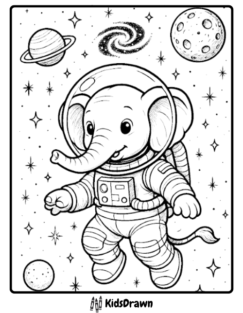 Elephant astronaut floating in space