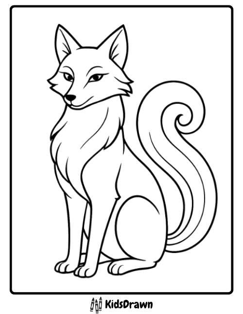 Fox coloring page of a mystical spirit fox guarding forest