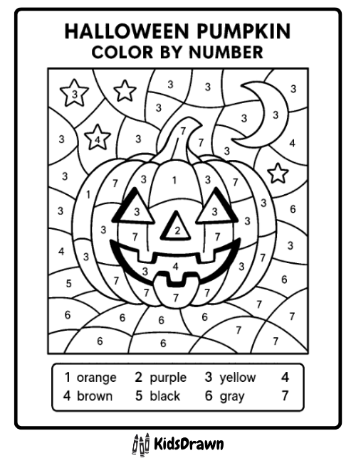 Halloween pumpkin color by number activity fun printable page