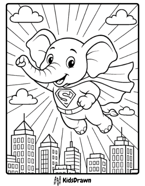 Flying elephant in superhero costume
