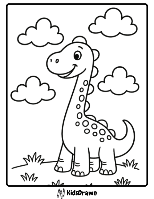 all dinosaur under clouds preschool coloring page cute cartoon dinosaur printable