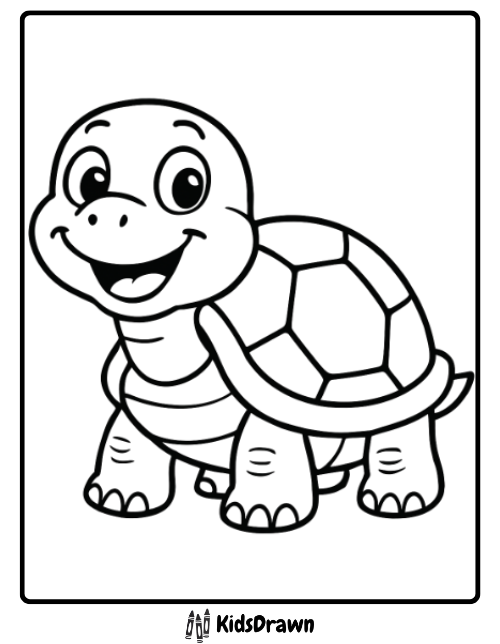 Cheerful turtle standing and smiling brightly easy and cute turtle coloring pages for young kids to color.